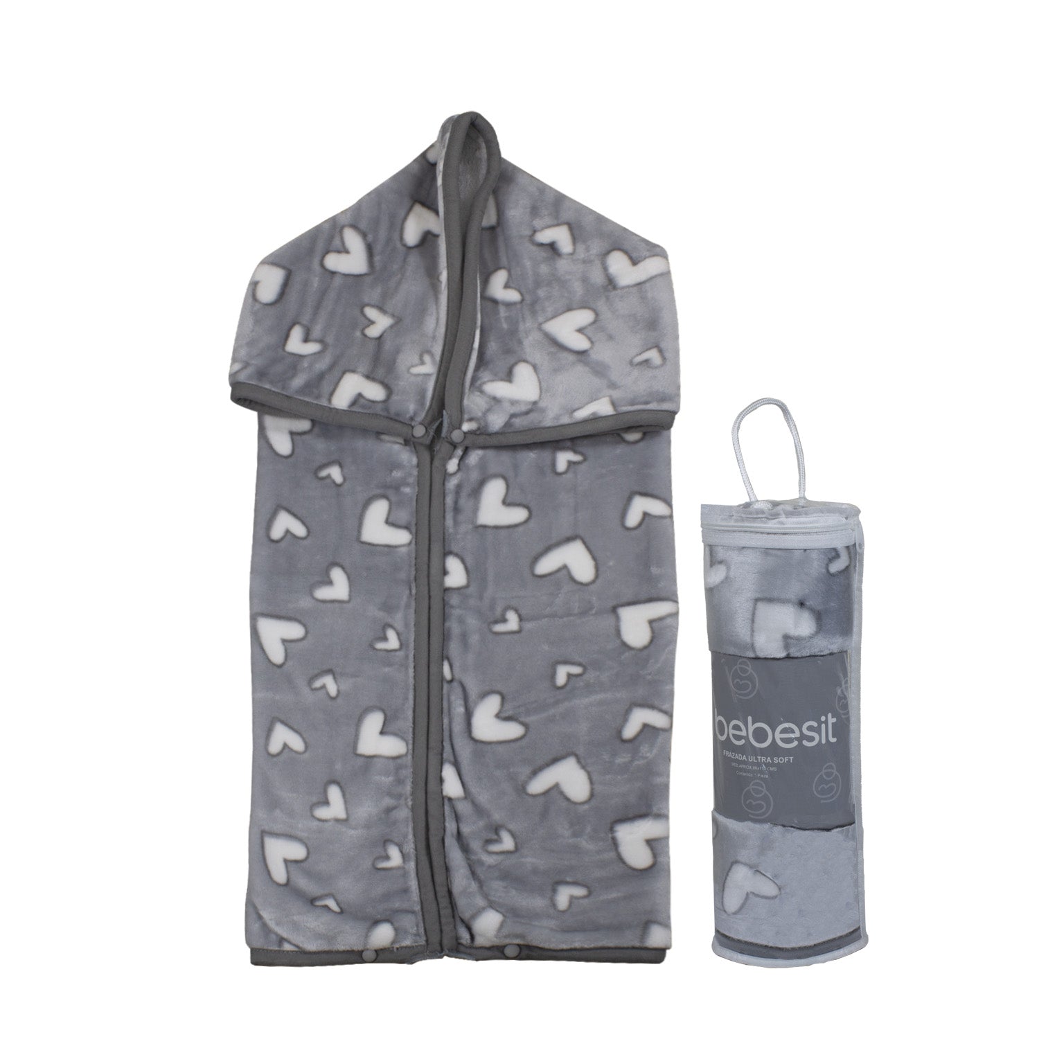 Saco con Broche Ultra Soft Corazones 80x110cm Gris Bebesit