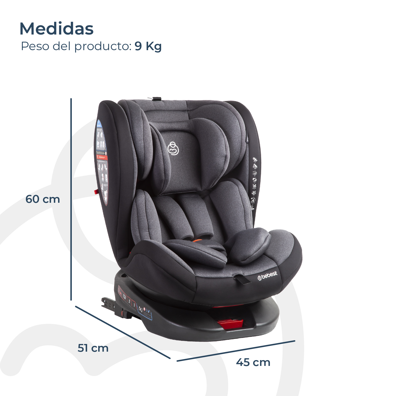 Silla de Auto Convertible 360° Isofix Saturn Gris