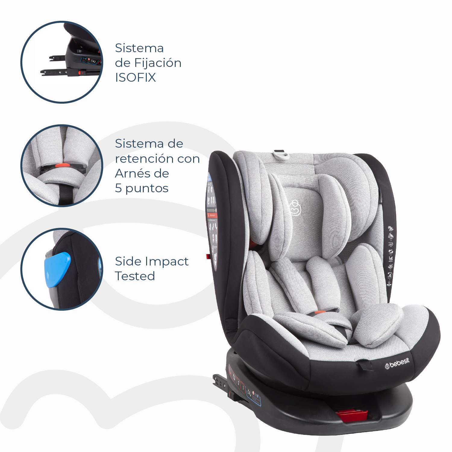Silla de Auto Convertible 360° Isofix  Saturn Gris claro