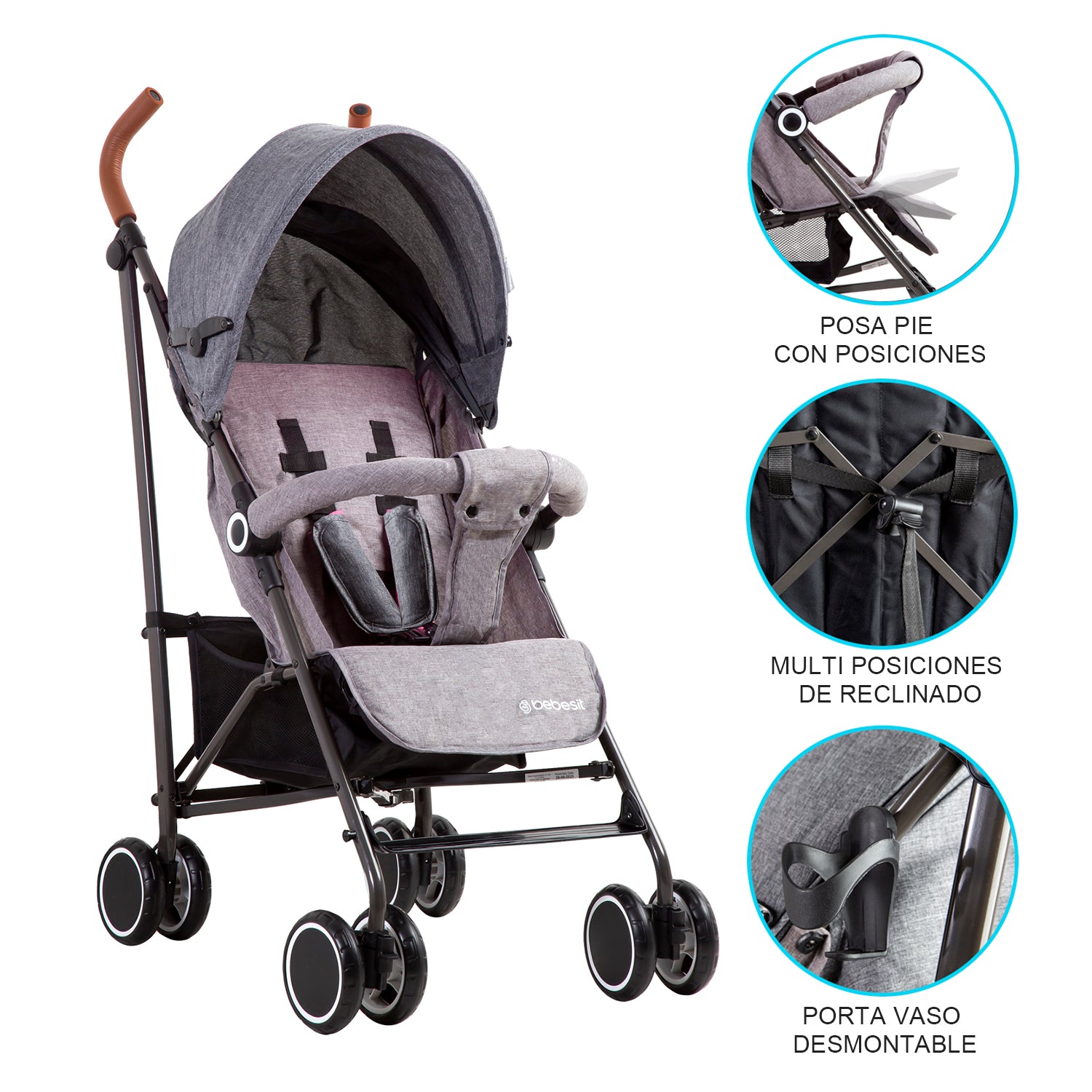 Coche Paragua Clap Melange Gris