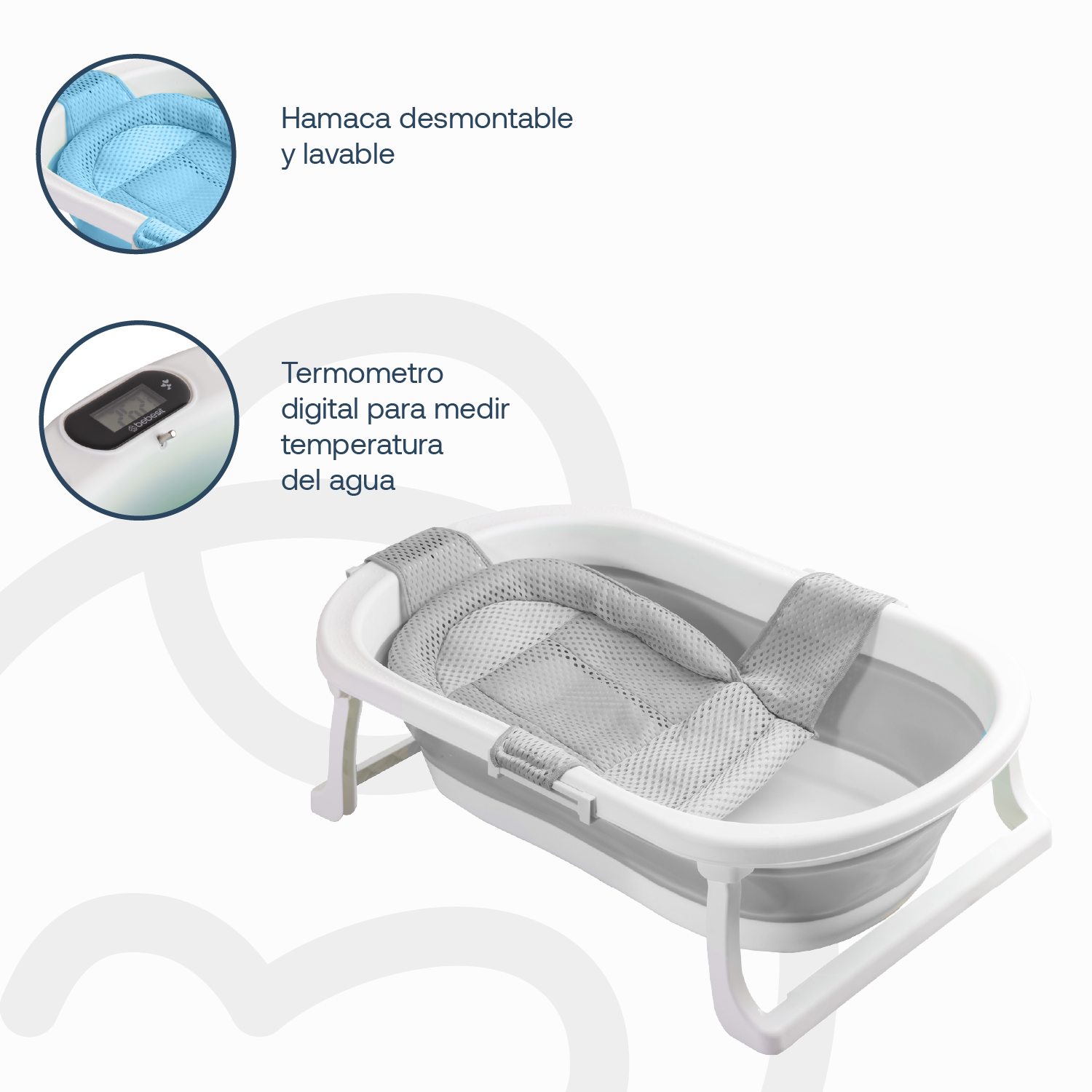 Bañera Plegable Bebe con Hamaca Jelly Gris