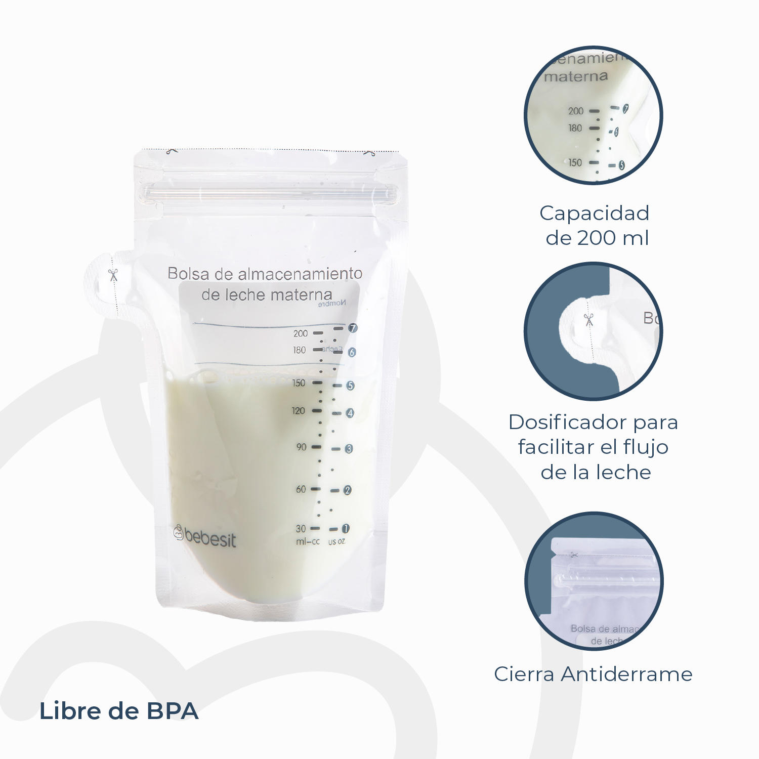 Pack 30 Bolsas Para almacenar Leche Materna 200 Ml Bebesit