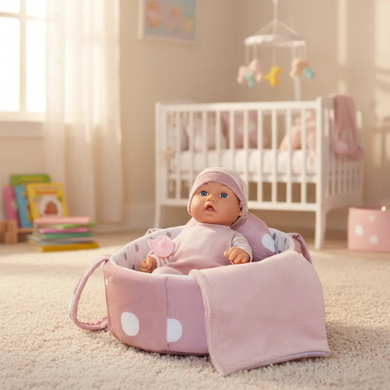 Muñeca Bebe Clara con cuna y accesorios