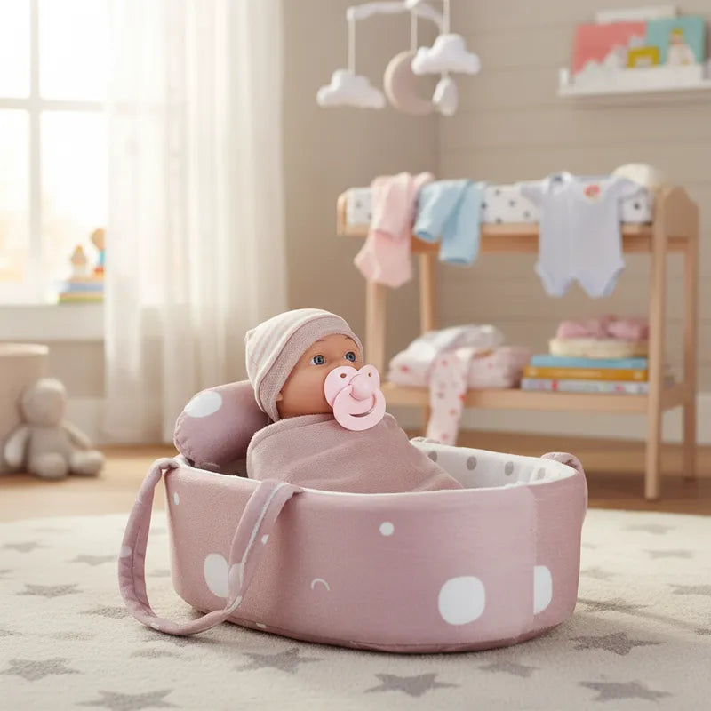 Muñeca Bebe Clara con cuna y accesorios