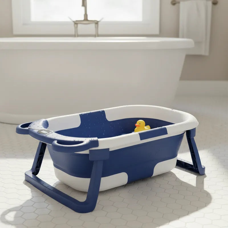 Bañera Plegable Smart Bear Viajes Bebe Azul con Termómetro
