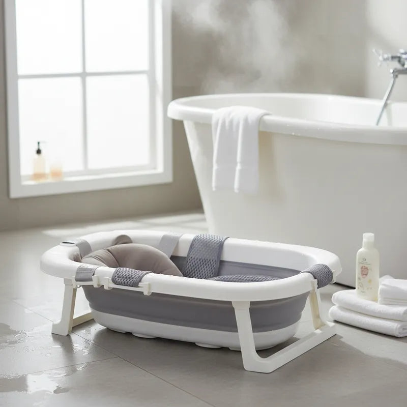 Bañera Plegable Bebe con Cojin Almohada y reductor Gris