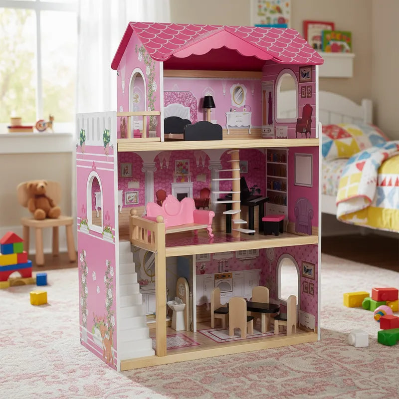 Casa de Muñecas + Muebles Madera Montessori Encantada