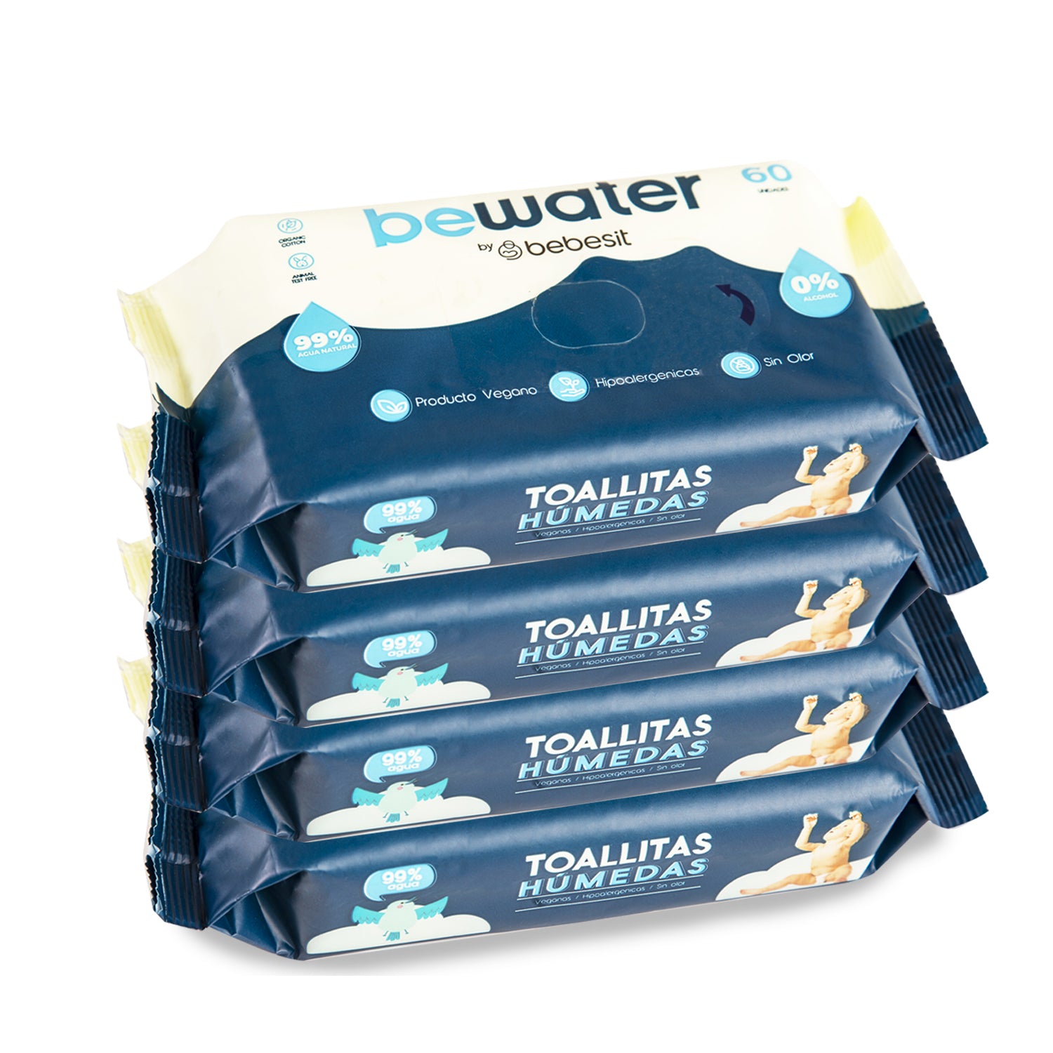 Wipes Toallitas Humedas Pack 4x60 240 unidades BeWater