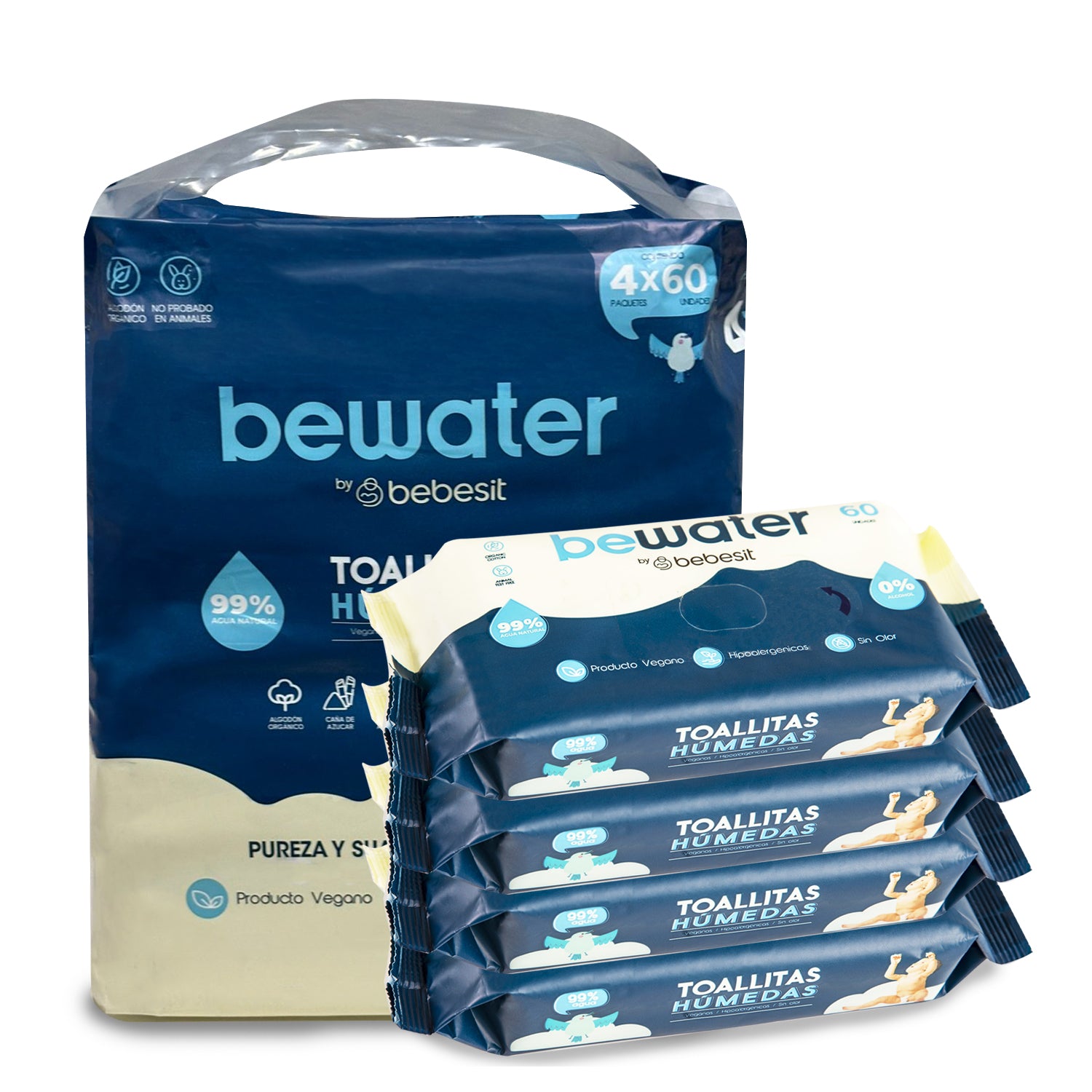 Wipes Toallitas Humedas Pack 4x60 240 unidades BeWater