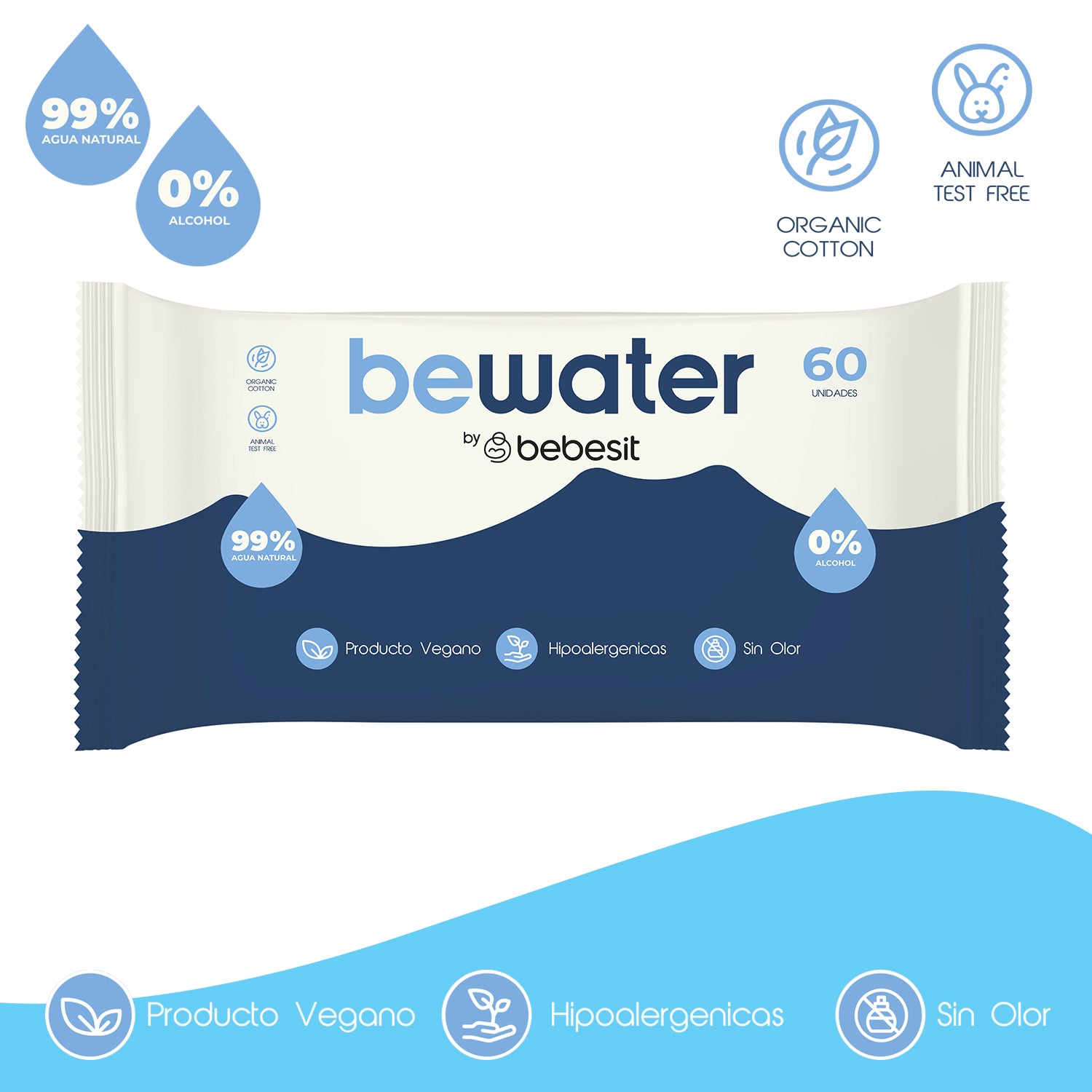 Wipes Toallitas Humedas Pack 4x60 240 unidades BeWater