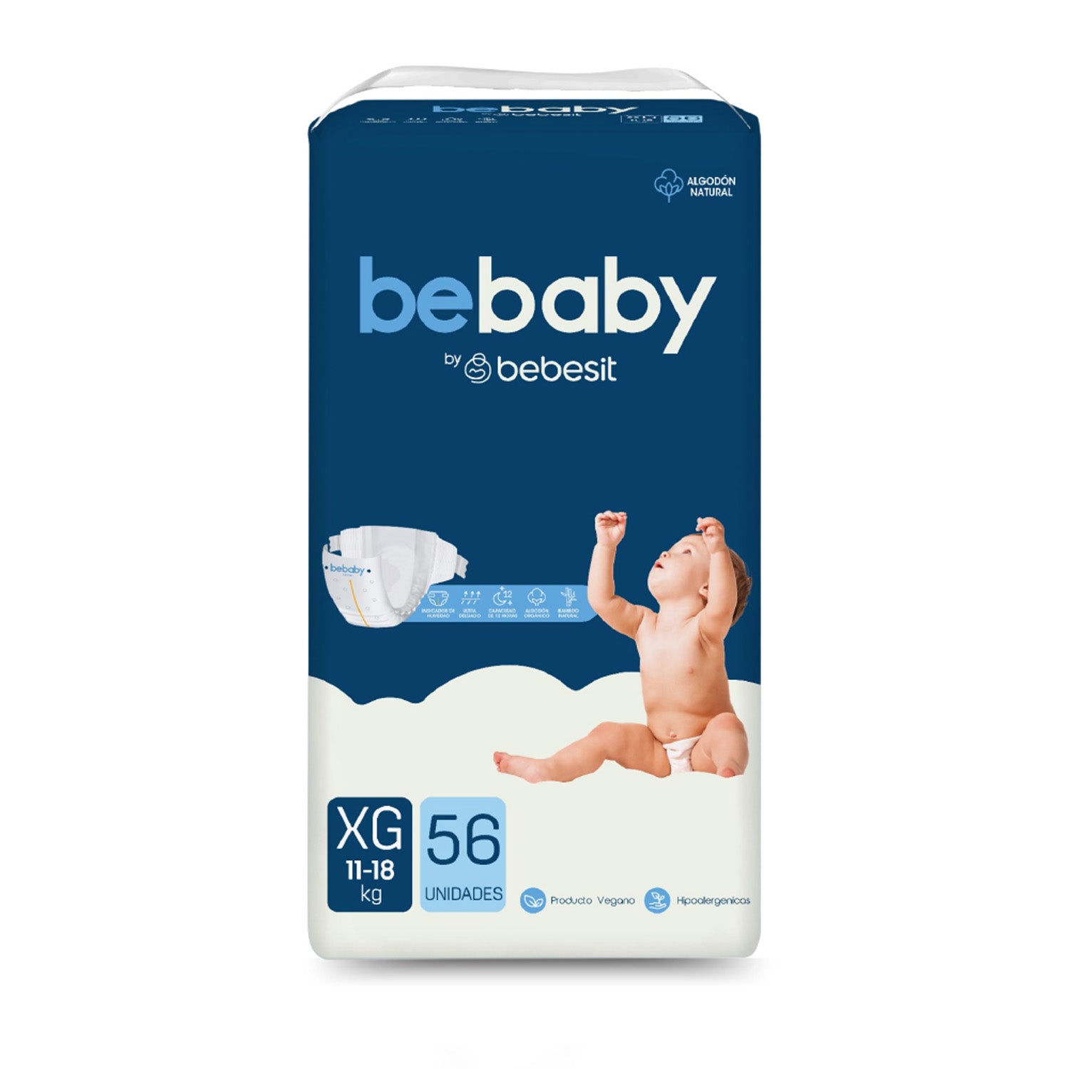 Pañales BeBaby Premium By Bebesit XG 56u Hipoalergénico