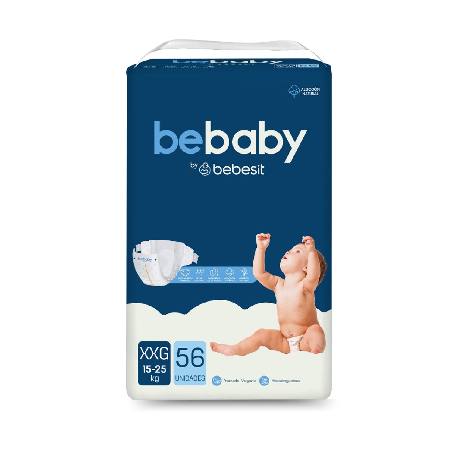 Pañales BeBaby Premium By Bebesit XXG 56u Hipoalergénico