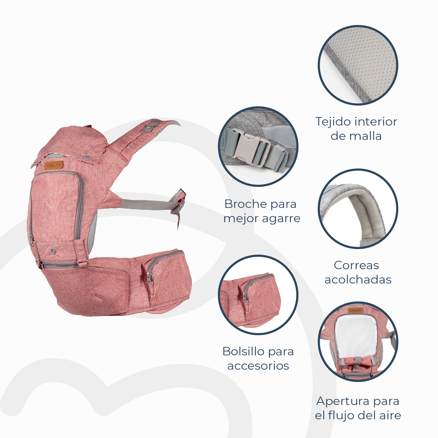 Porta Bebe Arnés con asiento cuidados cadera Hip Seat Rosado