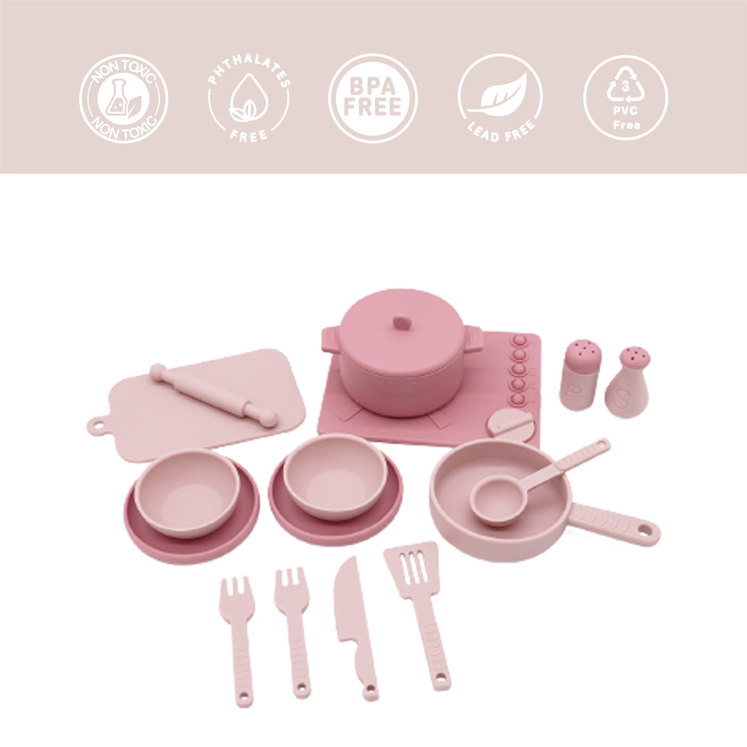 Cocina de Juguete Montessori Silicona Rosada