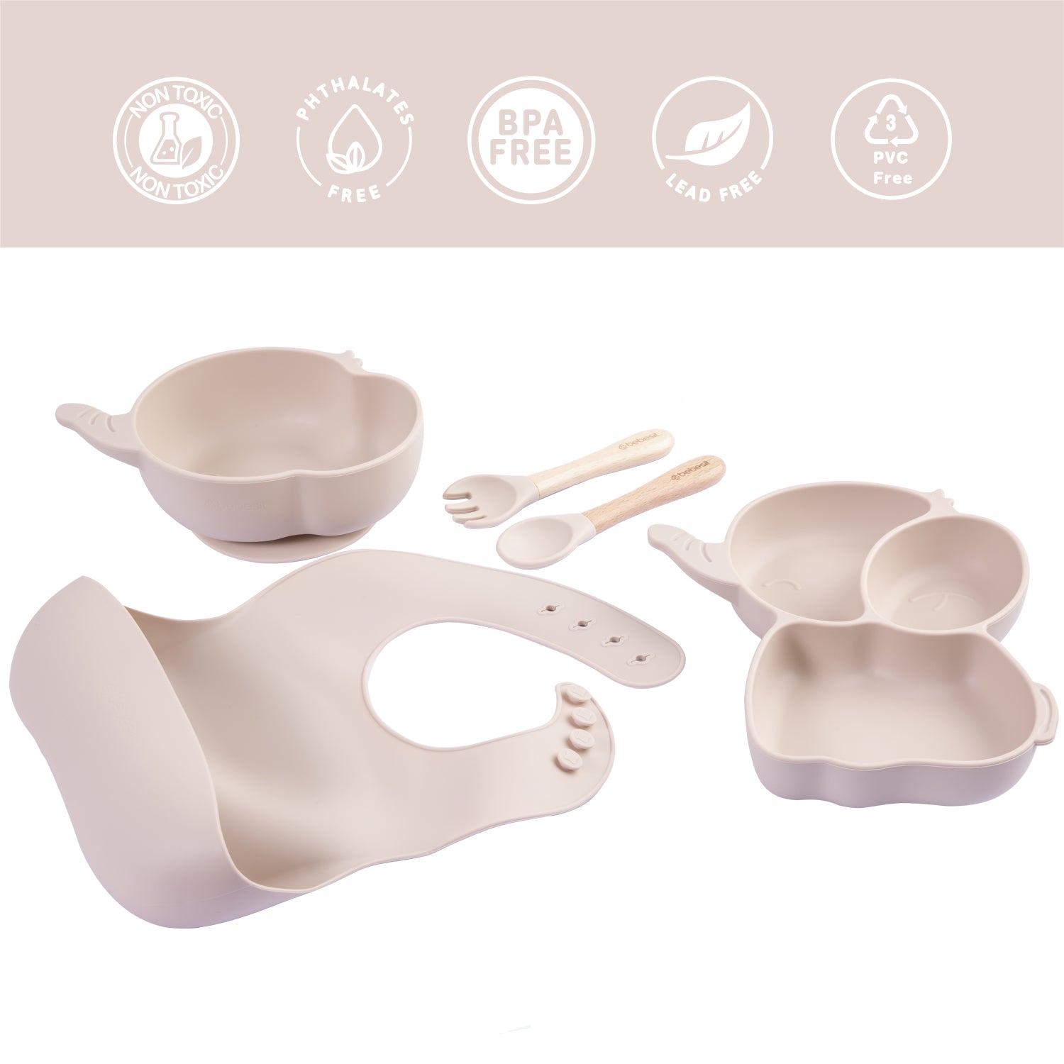 Set Alimentacion Elefante Silicona Beige