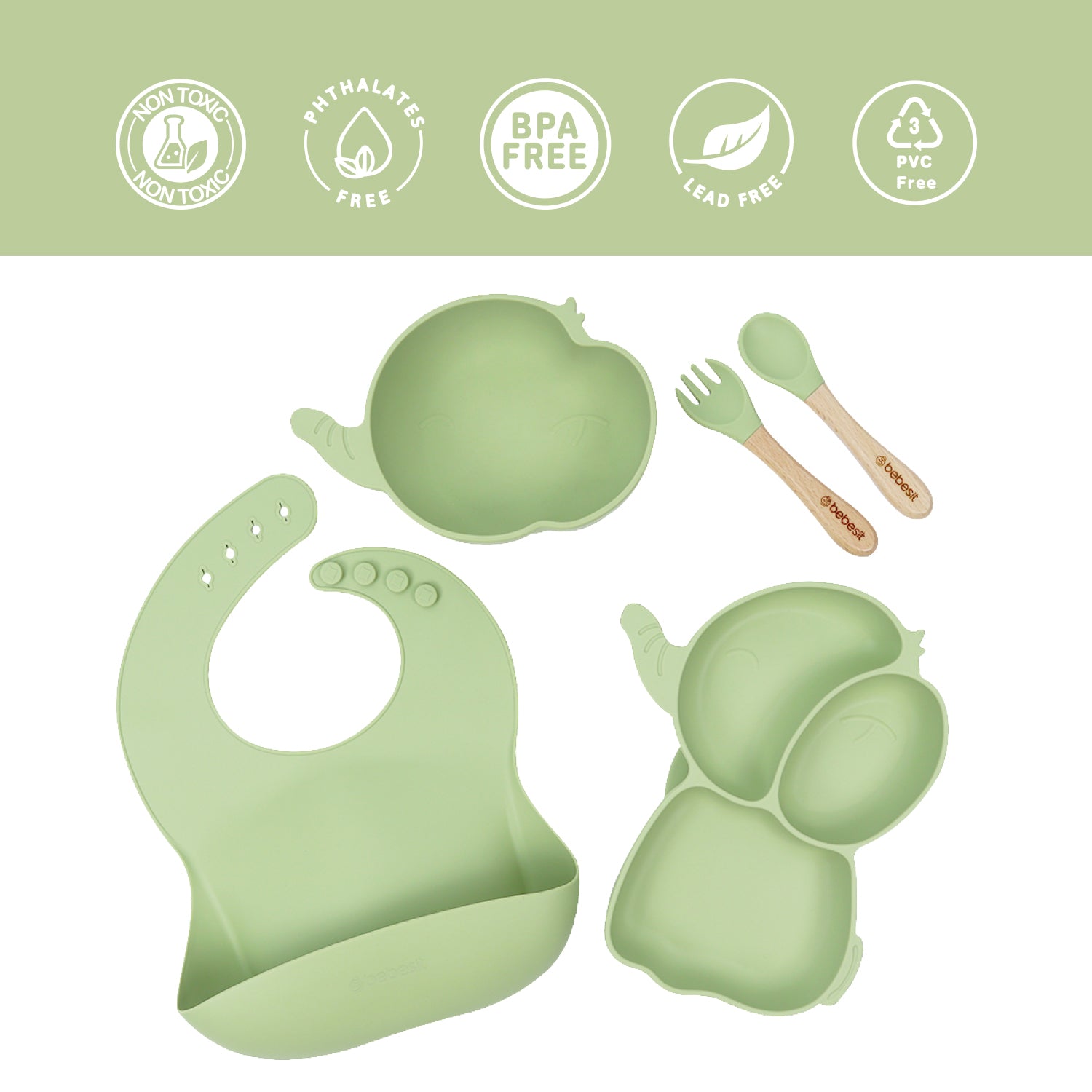 Set Alimentacion Elefante Silicona Verde