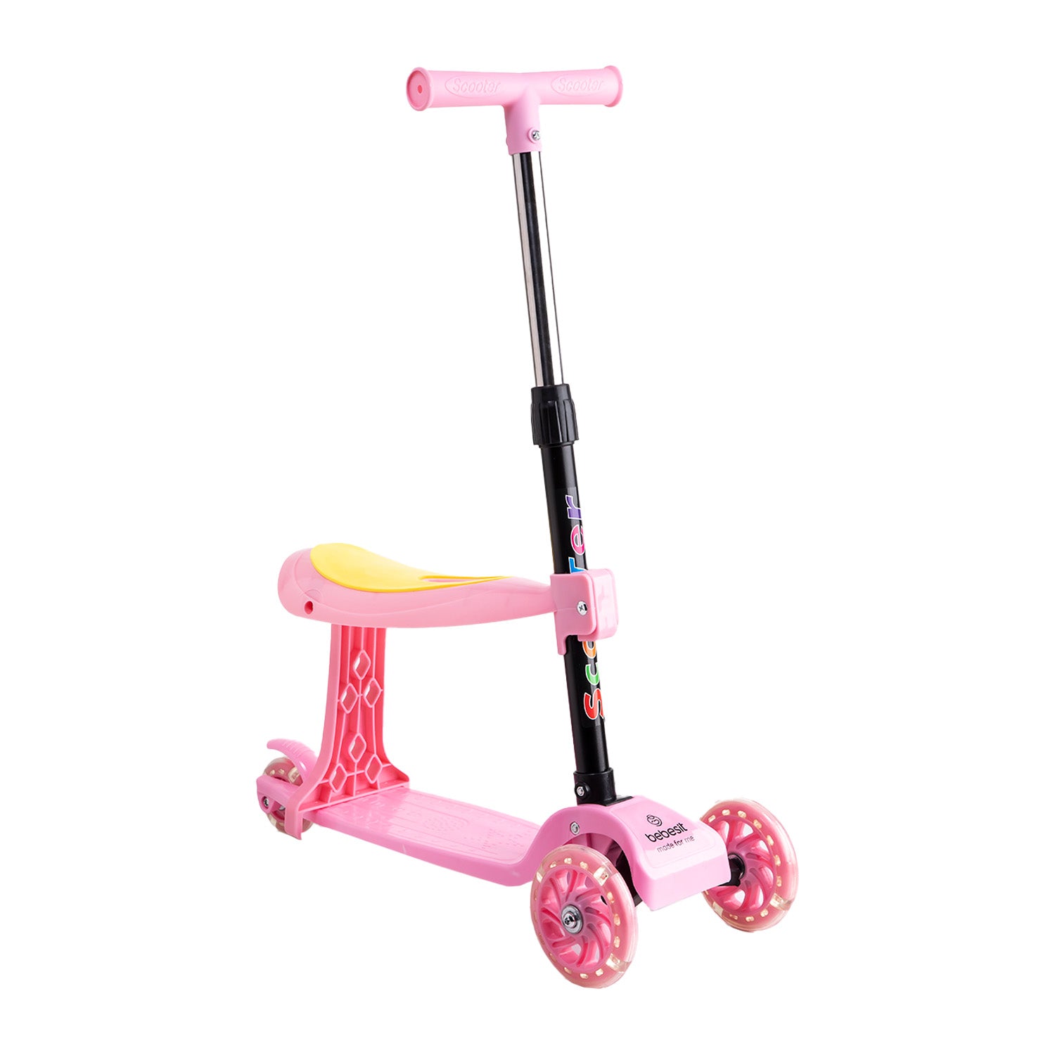 Scooter Monopatín 2 en 1 con Asiento Niña Plegable XT04 Rosa