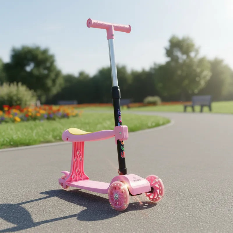 Scooter Monopatín 2 en 1 con Asiento Niña Plegable XT04 Rosa