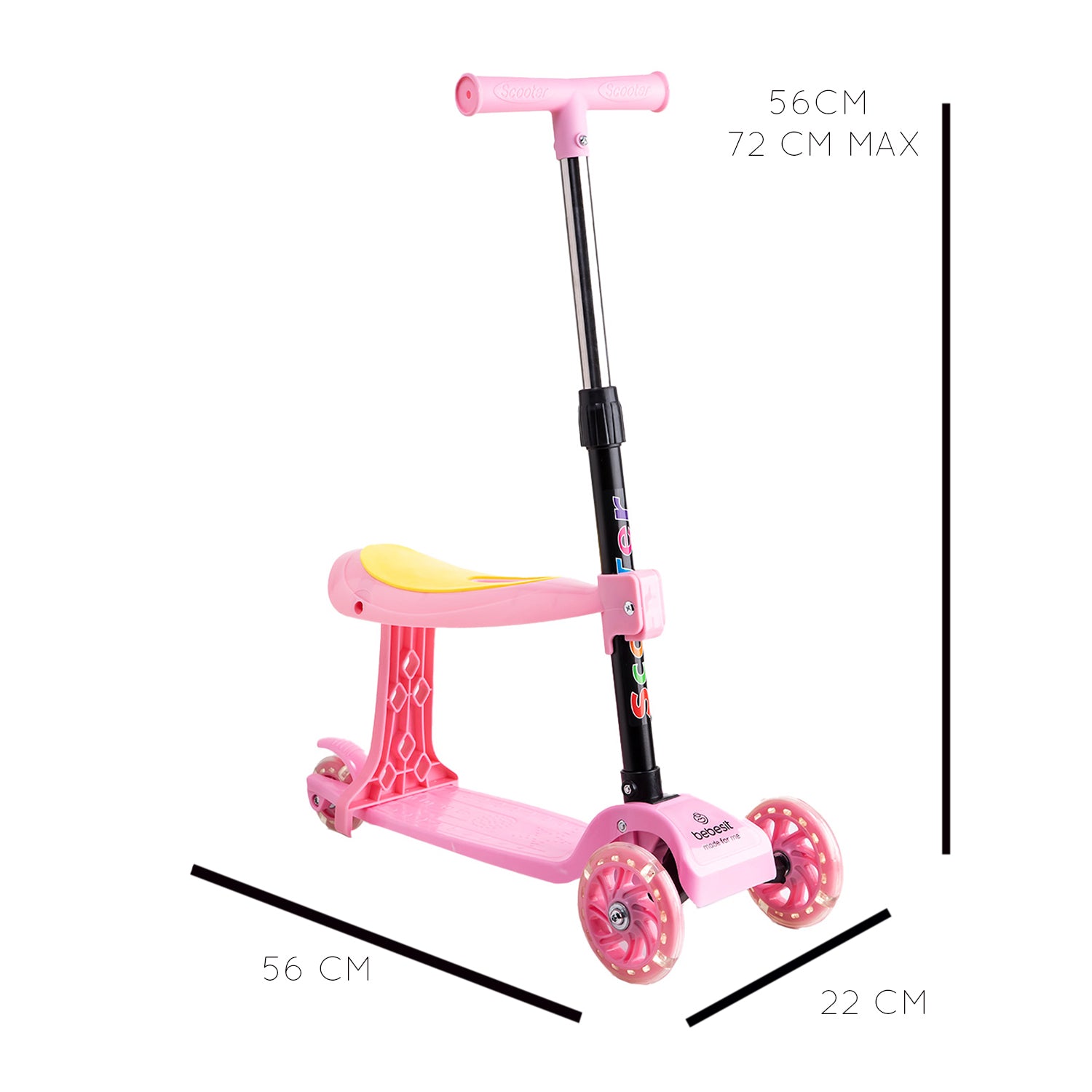 Scooter Monopatín 2 en 1 con Asiento Niña Plegable XT04 Rosa