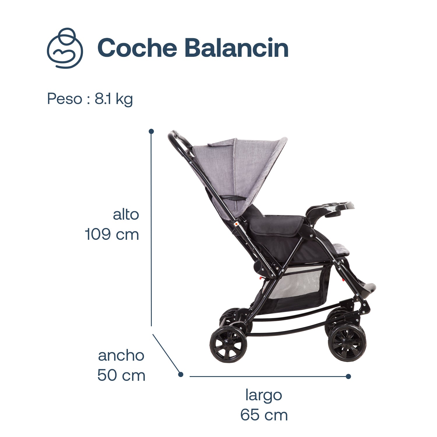 Coche Cuna Paseo Balancin SX Gris Melange