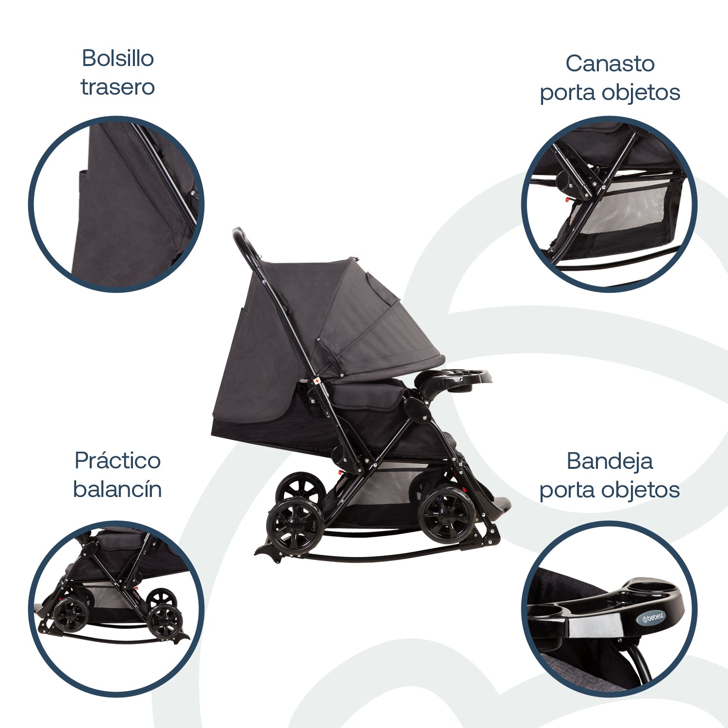 Coche Cuna Paseo Balancin SX Negro Melange