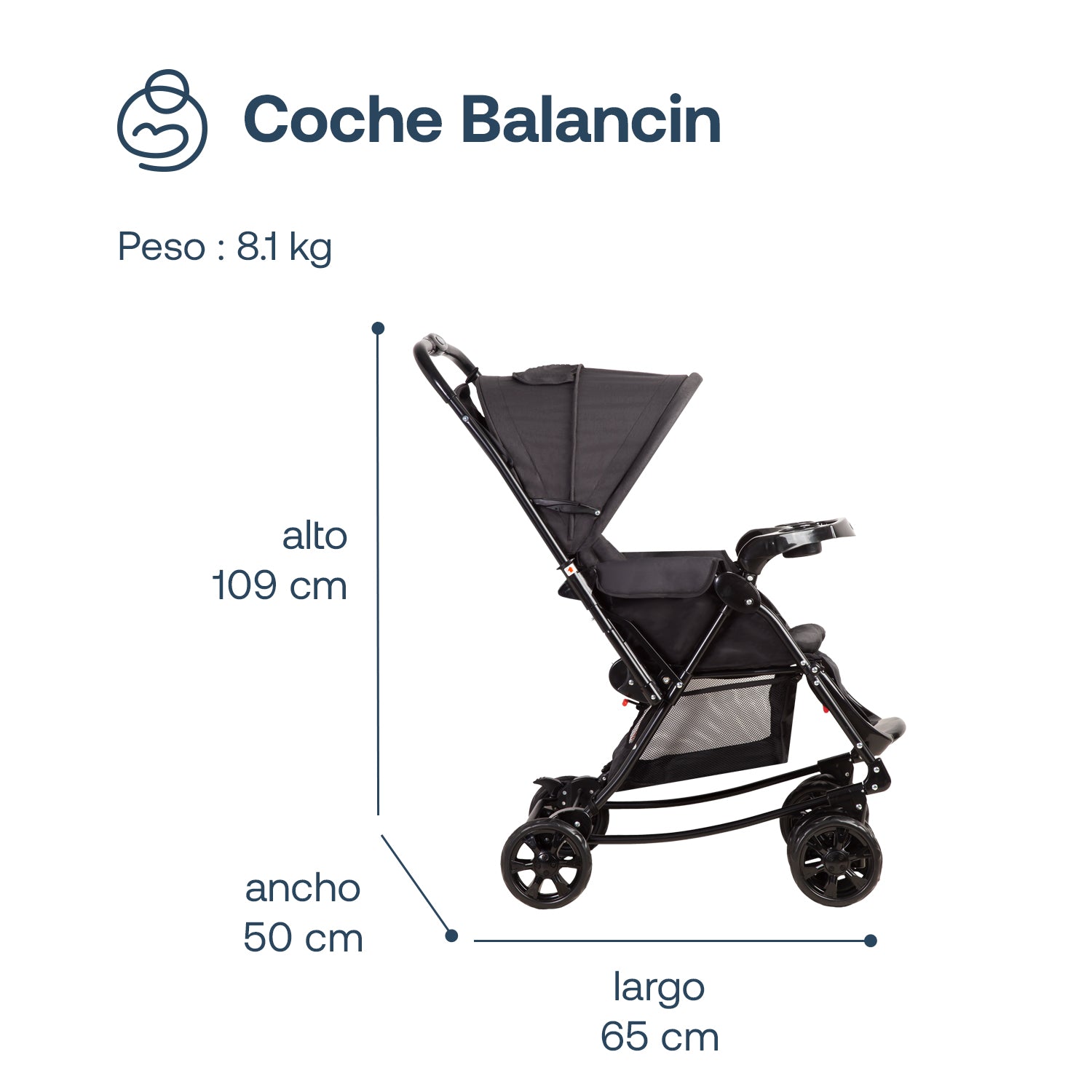 Coche Cuna Paseo Balancin SX Negro Melange