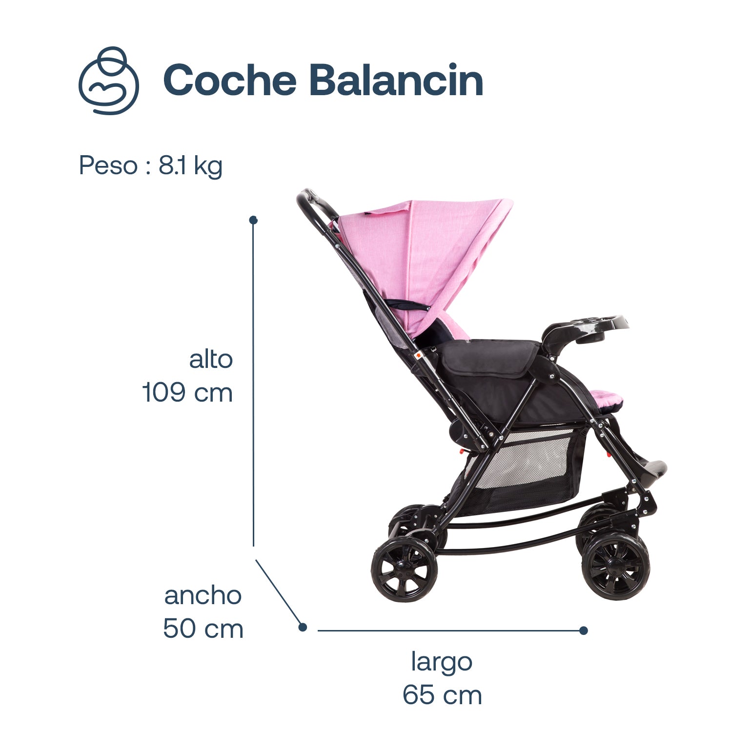 Coche Cuna Paseo Balancin SX Rosado