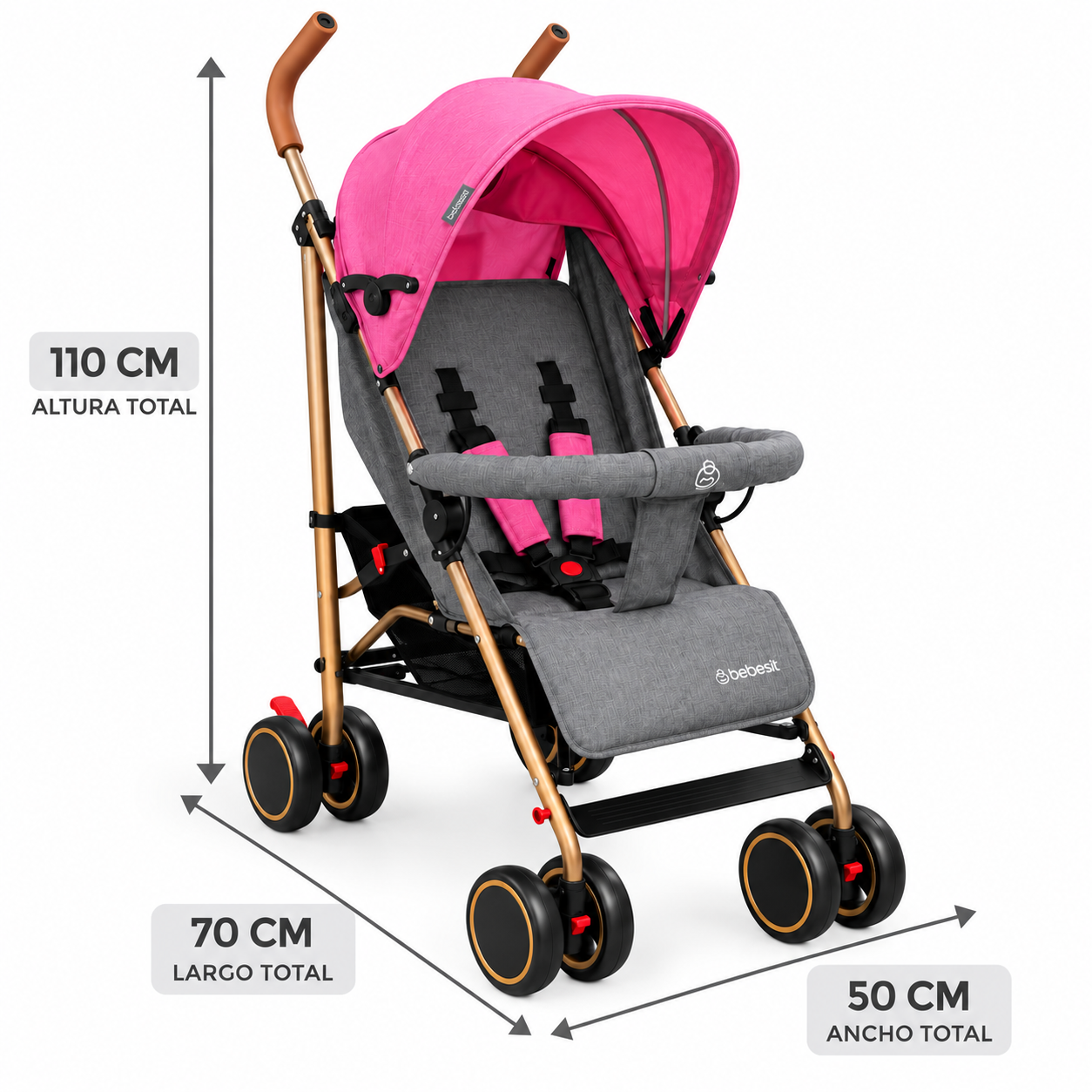Coche Paragua Clap Melange Rosa Gold