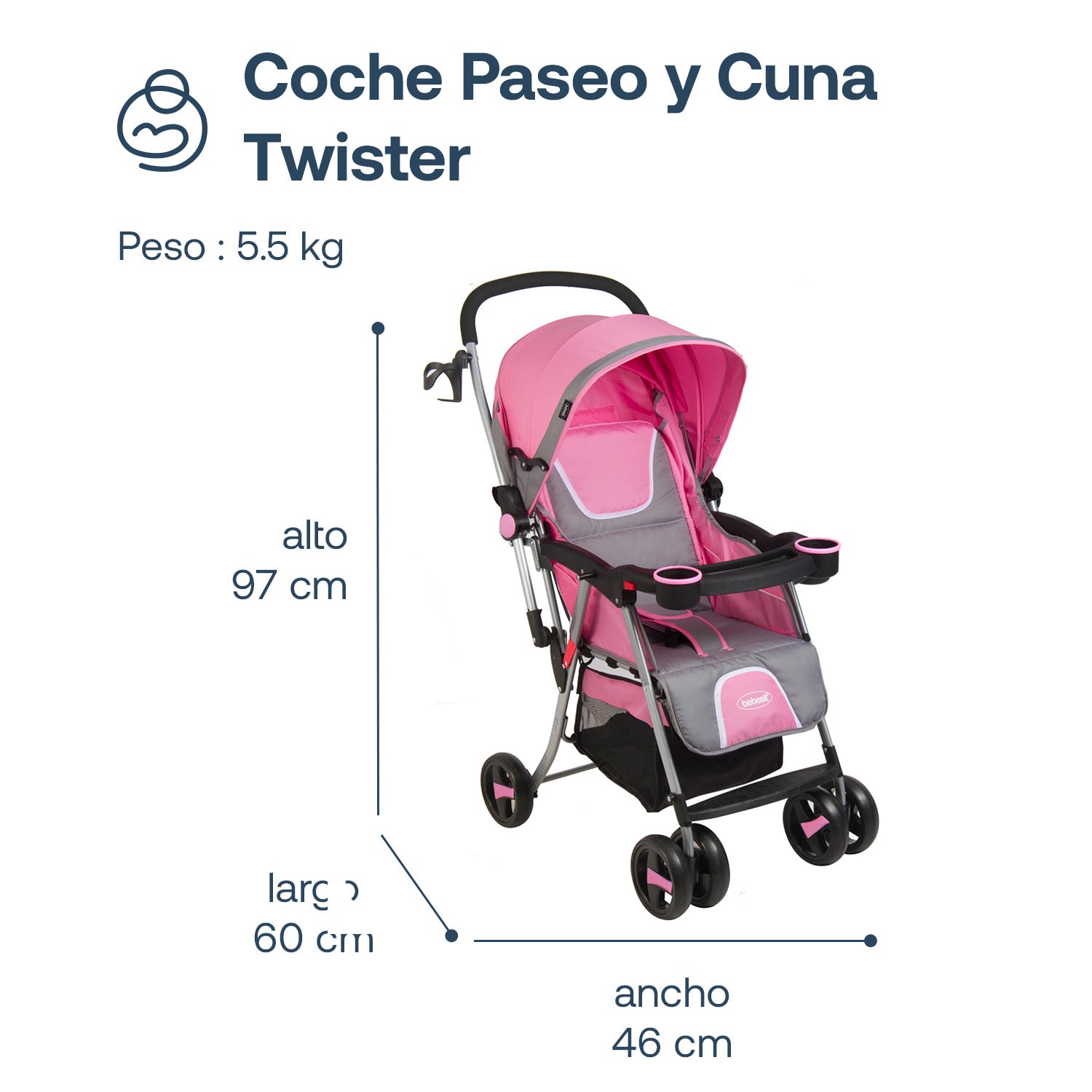 Coche Paseo y Cuna Twister SX Rosa