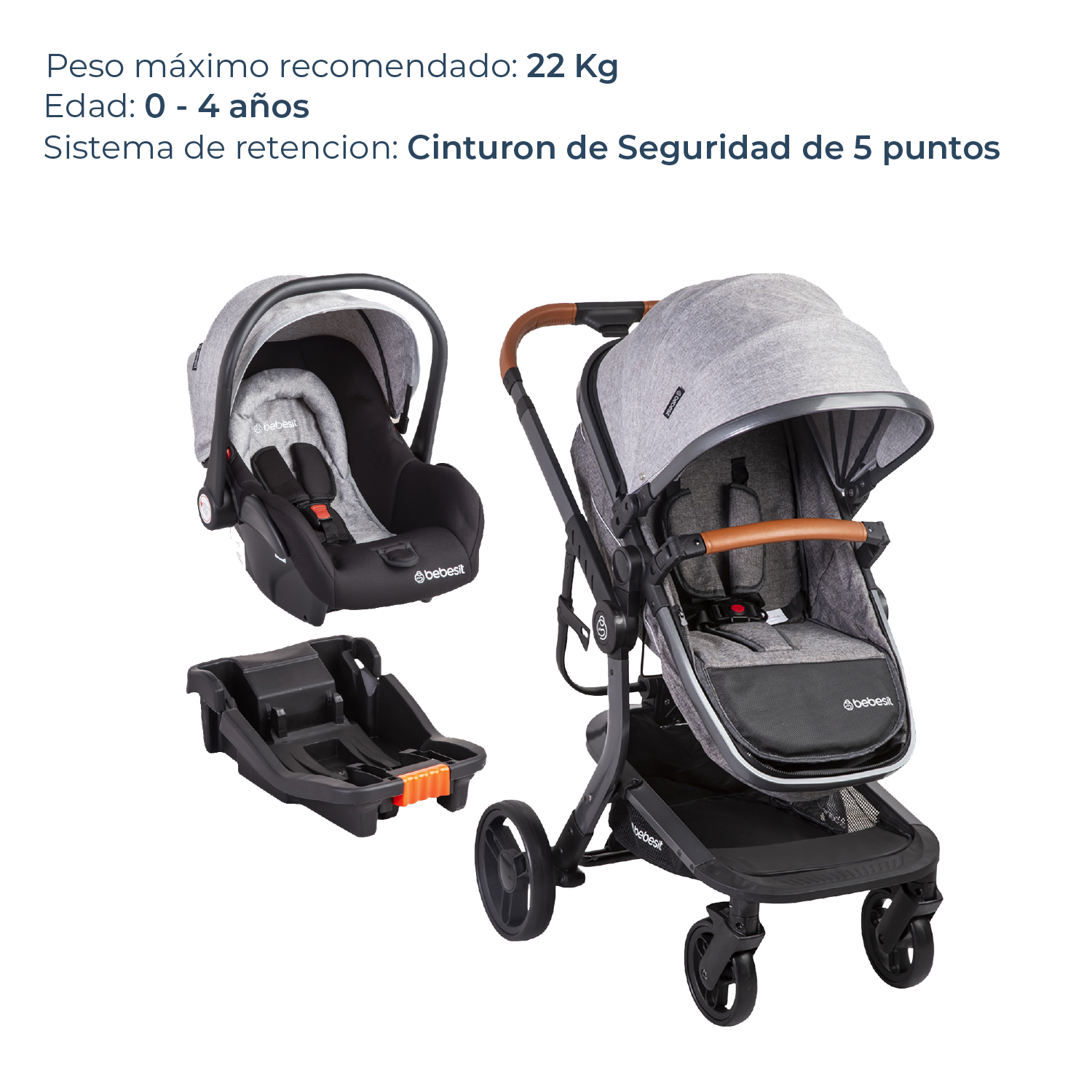 Coche Cuna travel system Taurus Gris
