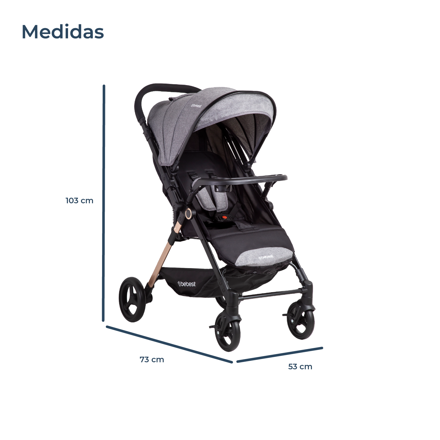 Coche de Paseo City Reversible con Bandeja Gris