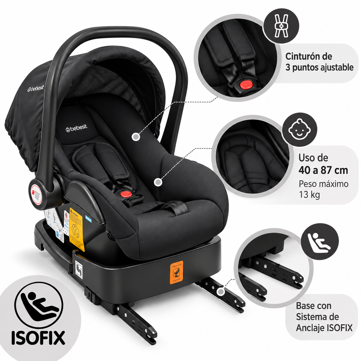 Coche Travel System Safetrip Isofix Negro