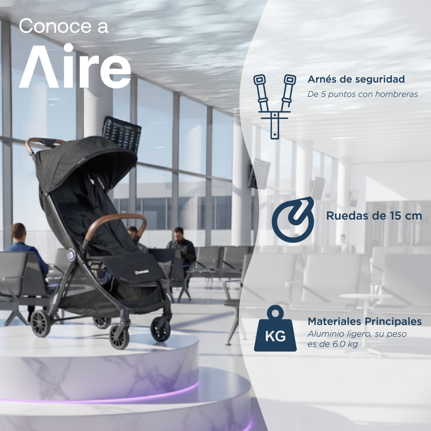 Coche de Paseo Aire Cabina Ultra compacto Negro