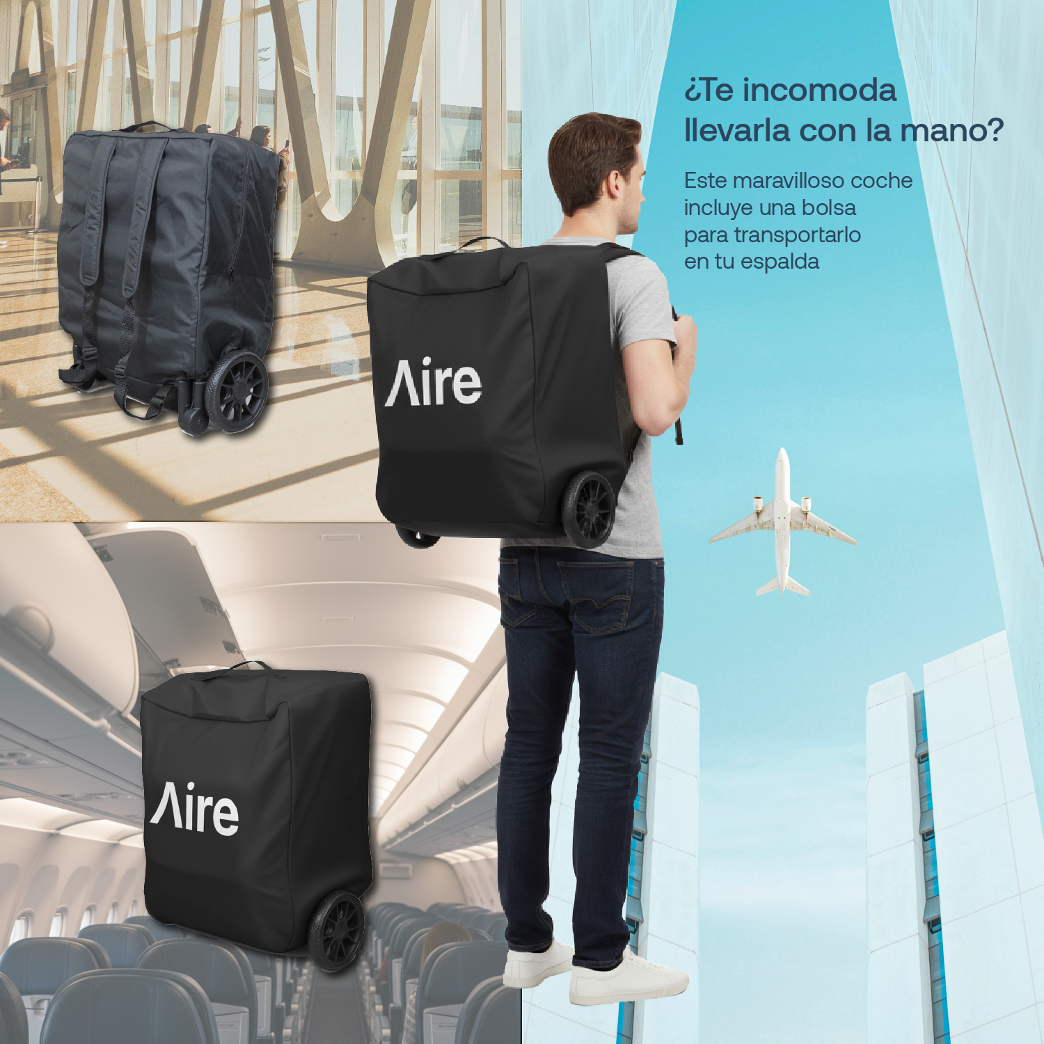 Coche de Paseo Aire Cabina Ultra compacto Negro