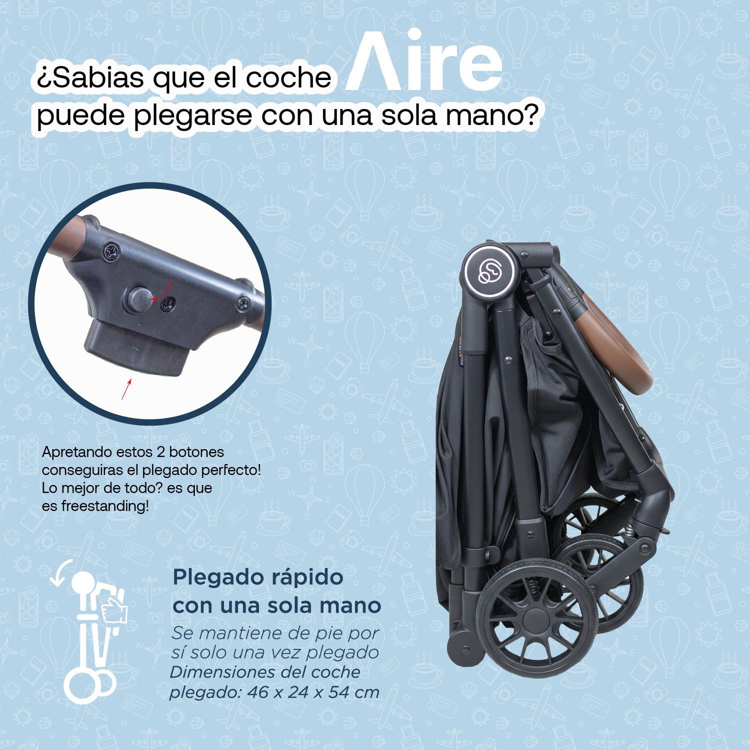 Coche de Paseo Aire Cabina Ultra compacto Negro