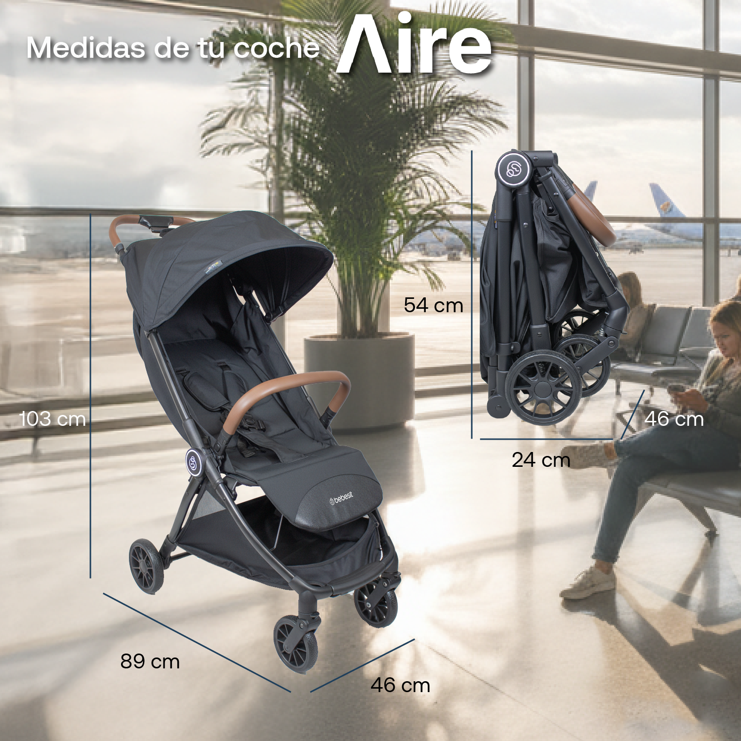 Coche de Paseo Aire Cabina Ultra compacto Negro
