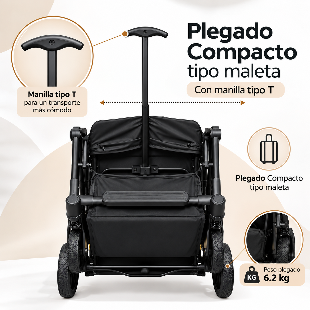 Coche Paseo Maleta Compacto ZIP Negro