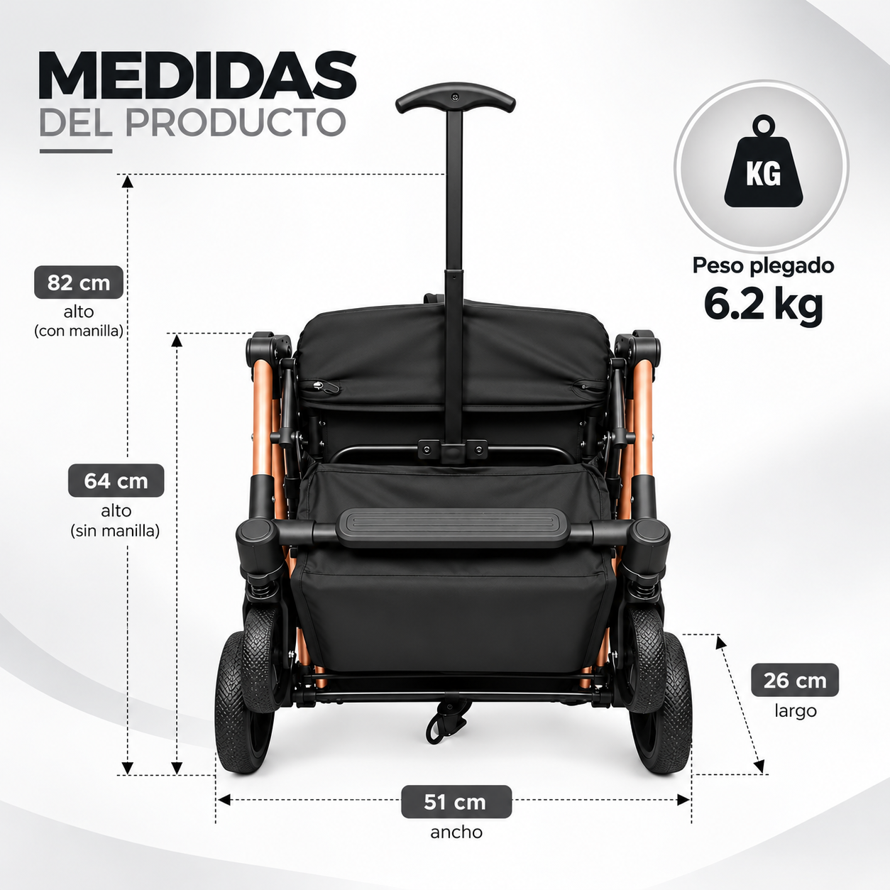 Coche Paseo Maleta Compacto ZIP Negro Dorado