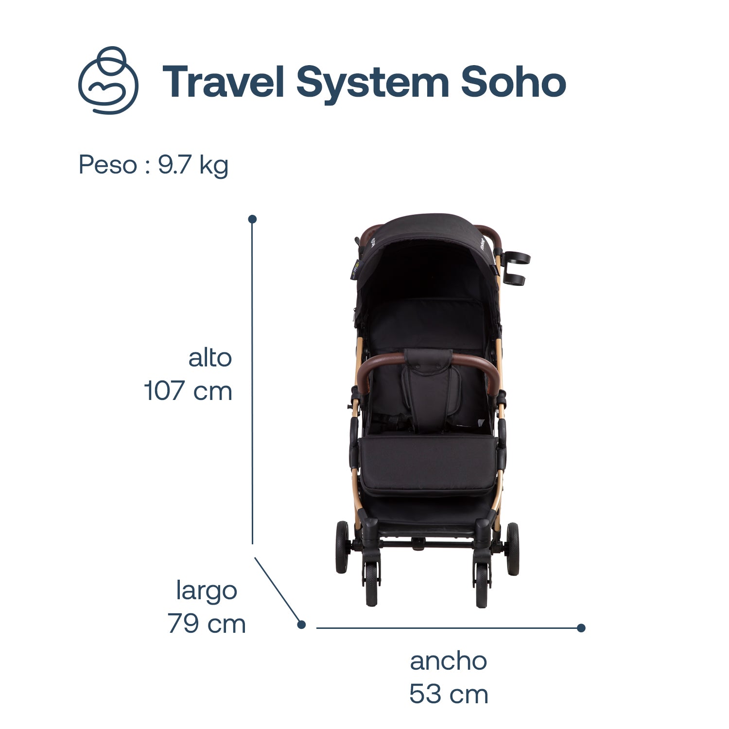 Coche Maleta Compacto Travel System Soho Negro