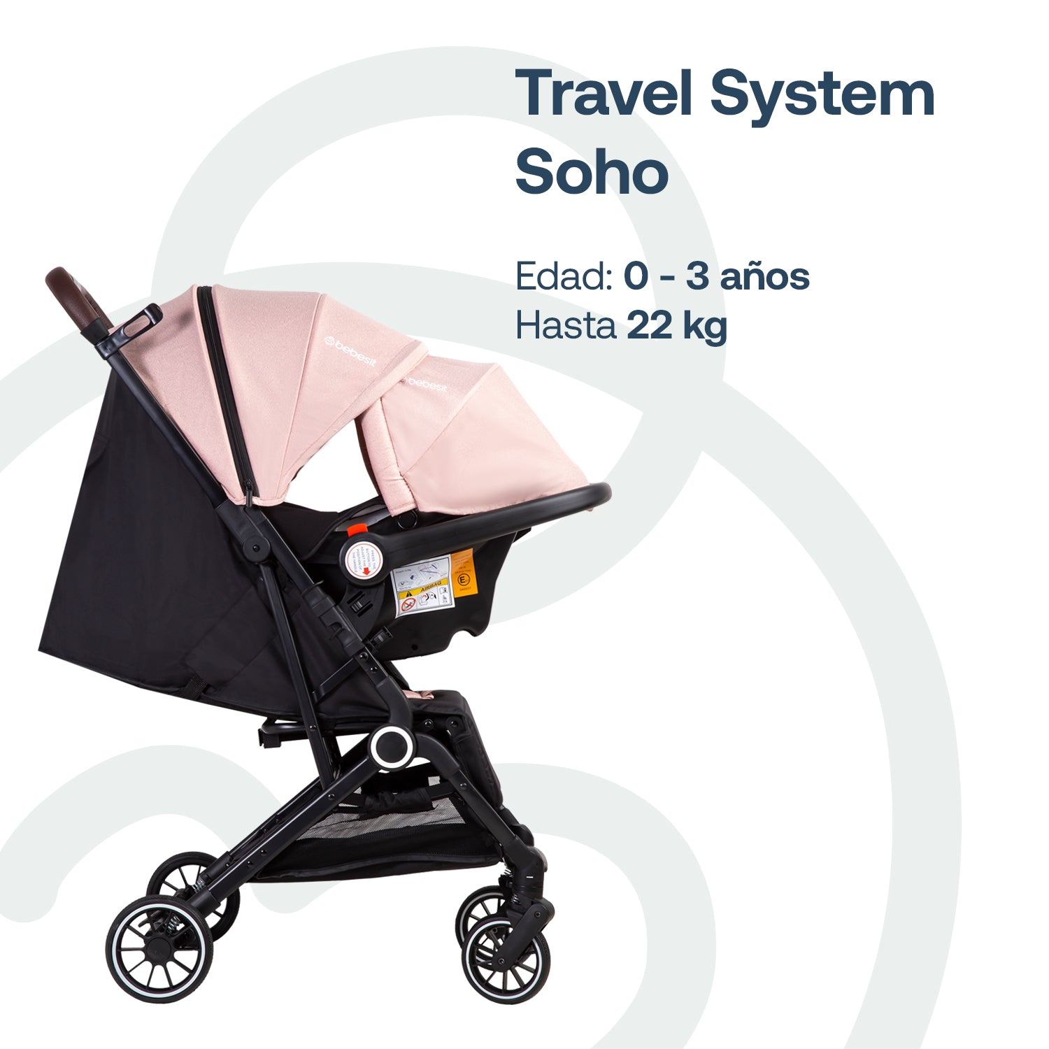 Coche Cuna Travel System Soho Rosa