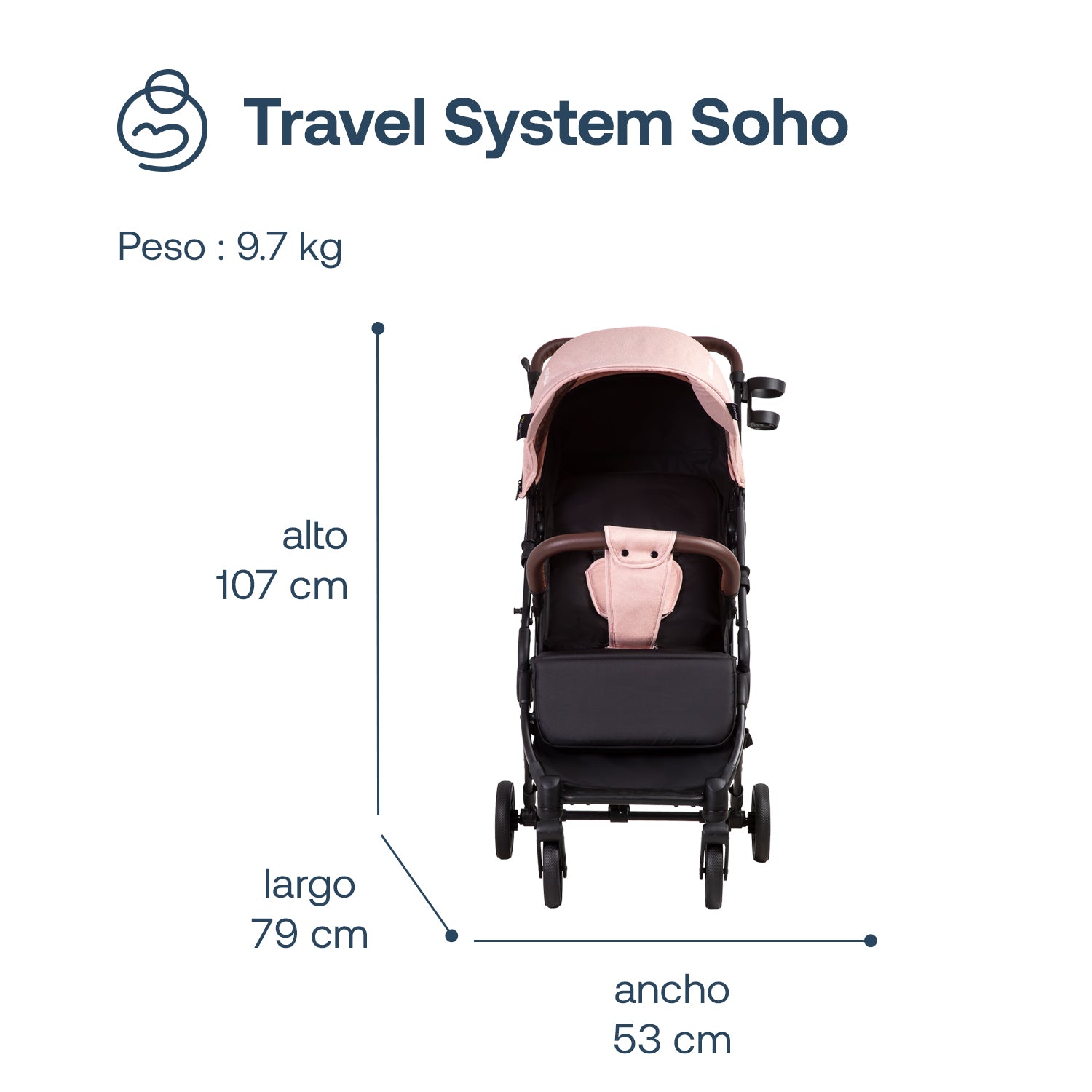 Coche Cuna Travel System Soho Rosa