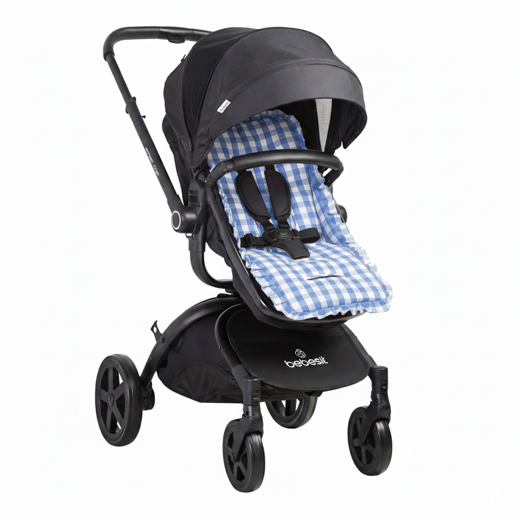 Cojín Universal Coche Paseo Diseño Cuadros Celeste 40 x80 cm