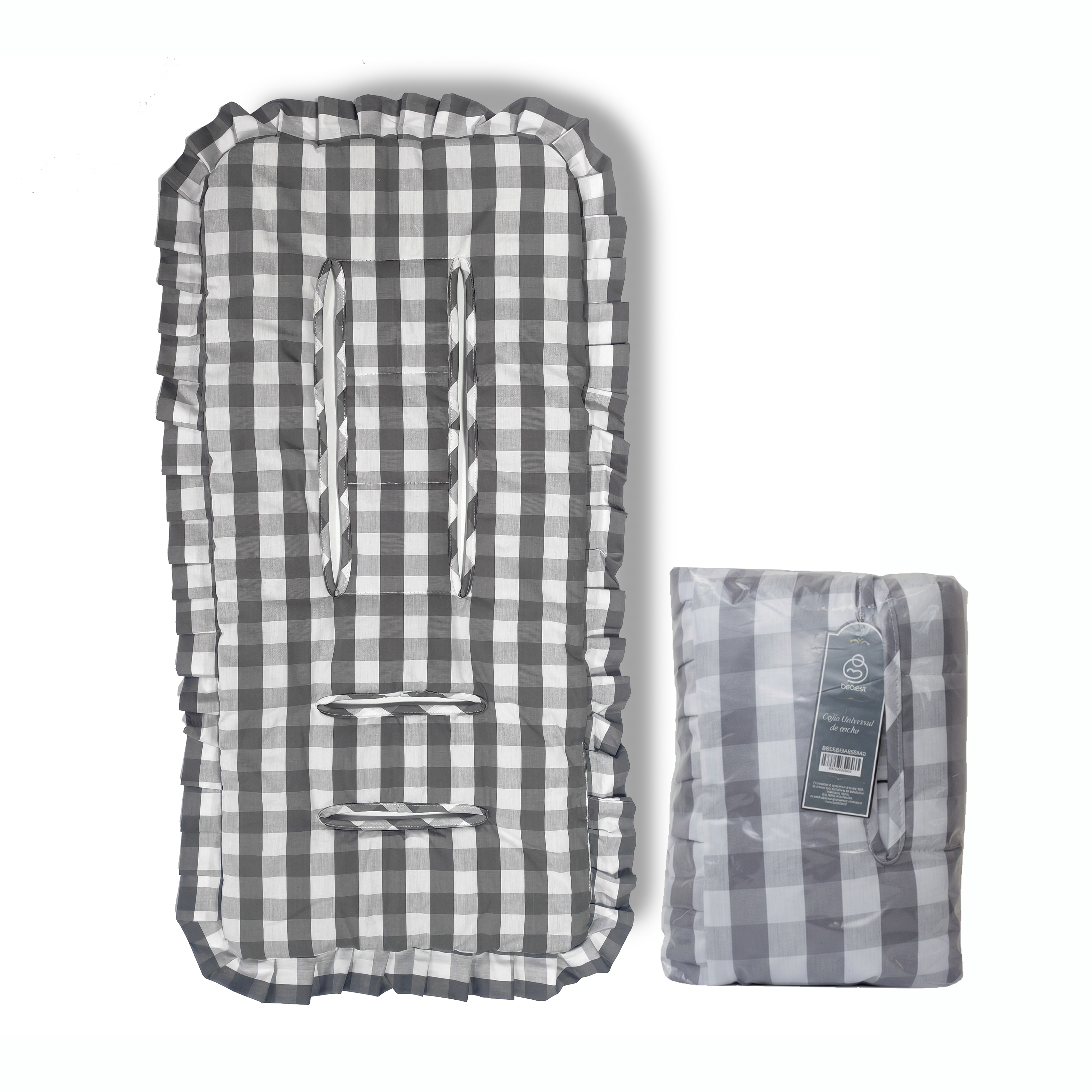 Cojín Universal Coche Paseo Diseño Cuadros Gris 40 x 80 cm