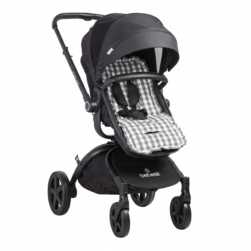 Cojín Universal Coche Paseo Diseño Cuadros Gris 40 x 80 cm