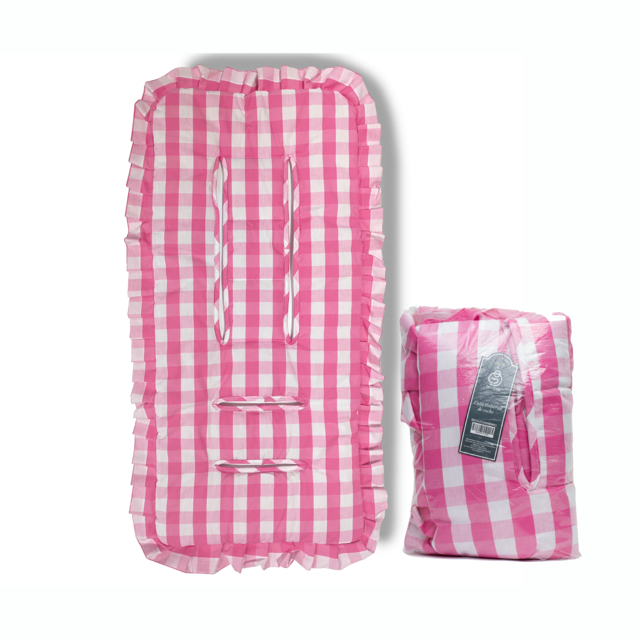 Cojín Universal Coche Paseo Diseño Cuadros Rosado 40 x 80 cm