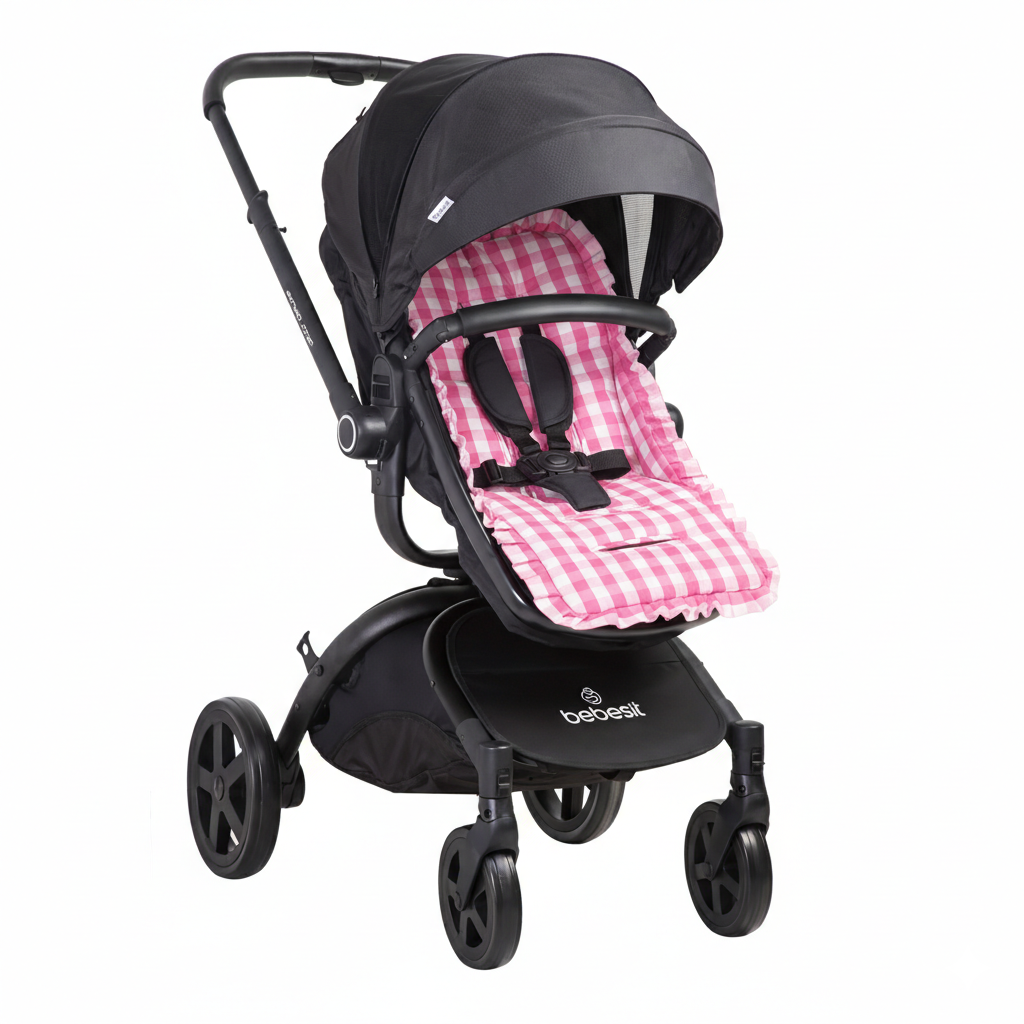 Cojín Universal Coche Paseo Diseño Cuadros Rosado 40 x 80 cm