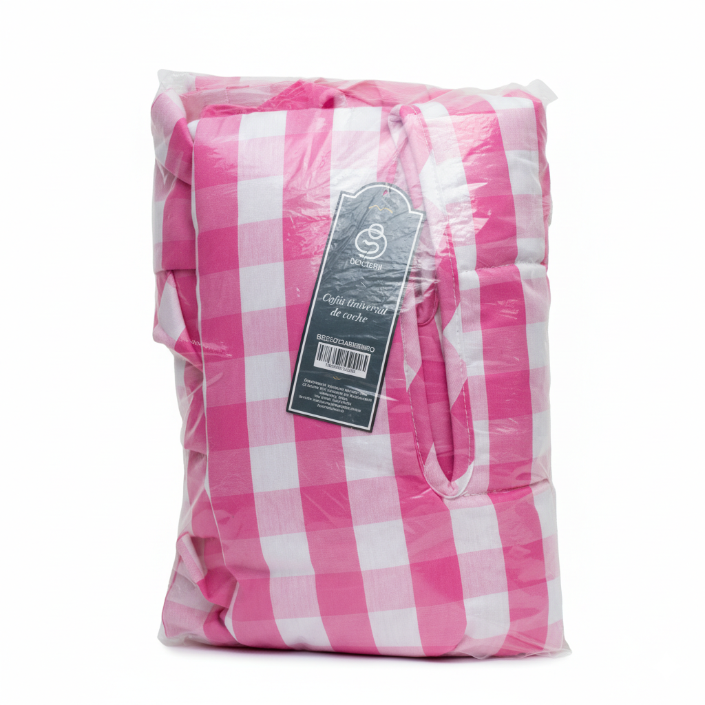 Cojín Universal Coche Paseo Diseño Cuadros Rosado 40 x 80 cm