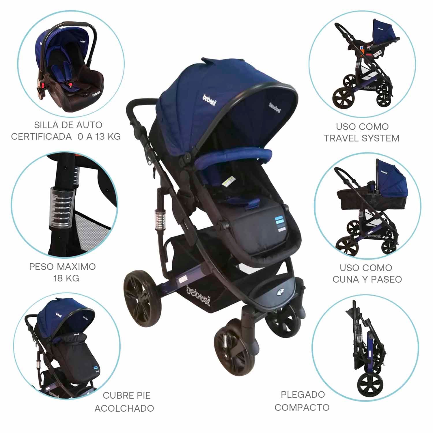 Coche Cuna travel system Quest Azul