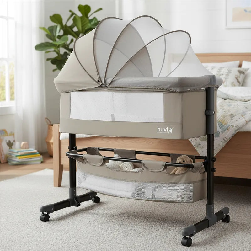 Cuna Colecho Cozy con Colchón Mosquitero y Canasto Beige Huvi