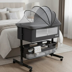 Cuna Colecho Cozy con Colchón Mosquitero y Canasto Negro Huvi